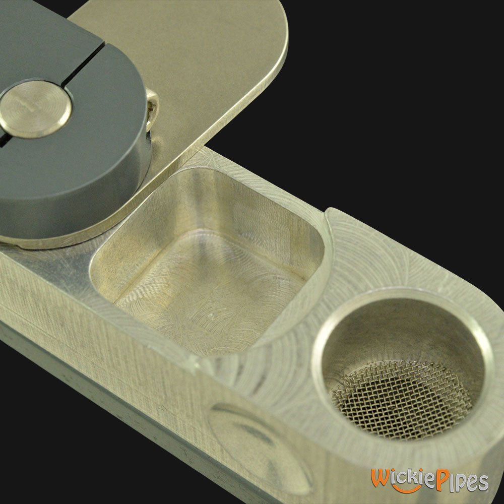 High Tech Pipes - METRO Lyte Hand Pipe Gray close view bowl & herb storage | WickiePipes.com