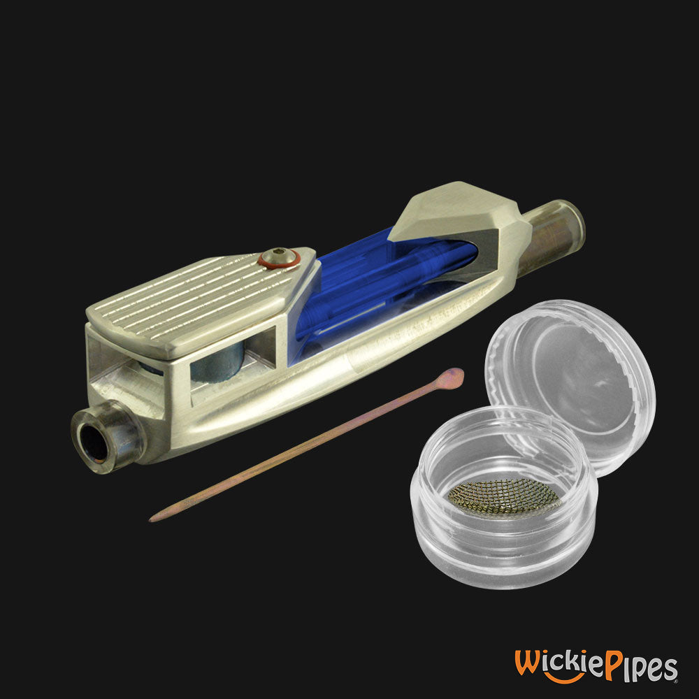 Mori Design - Raydiator Titanium Hand Pipe Blue titanium poker and screen | WickiePipes.com