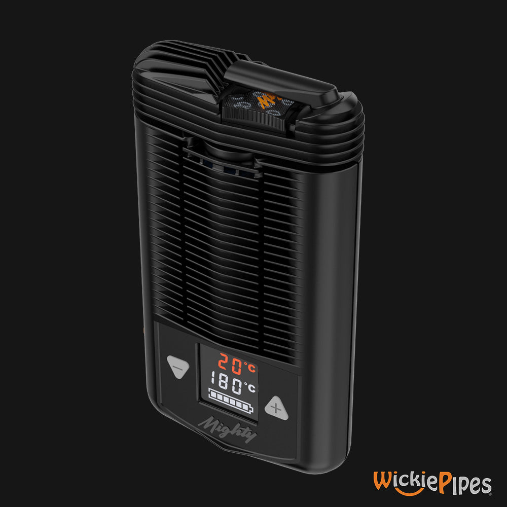 Storz & Bickel - MIGHTY Vaporizer Digital Screen Buttons Closed Mouthpiece angle view | WickiePipes.com