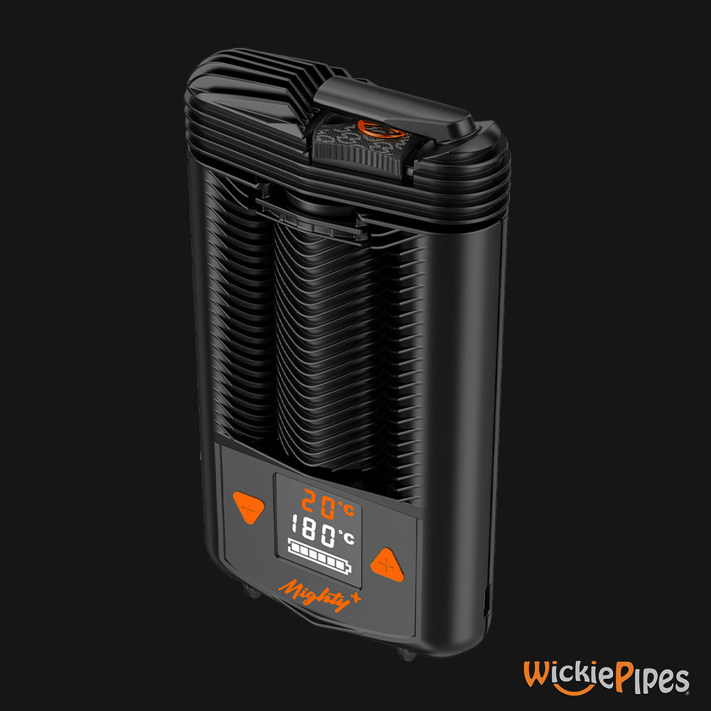 Storz & Bickel - MIGHTY+ Vaporizer Digital Screen Buttons Closed Mouthpiece angle view | WickiePipes.com